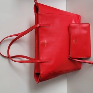 KATE SPADE NY Large Nylon Tote Bag w/ Leather Straps & Wristlet